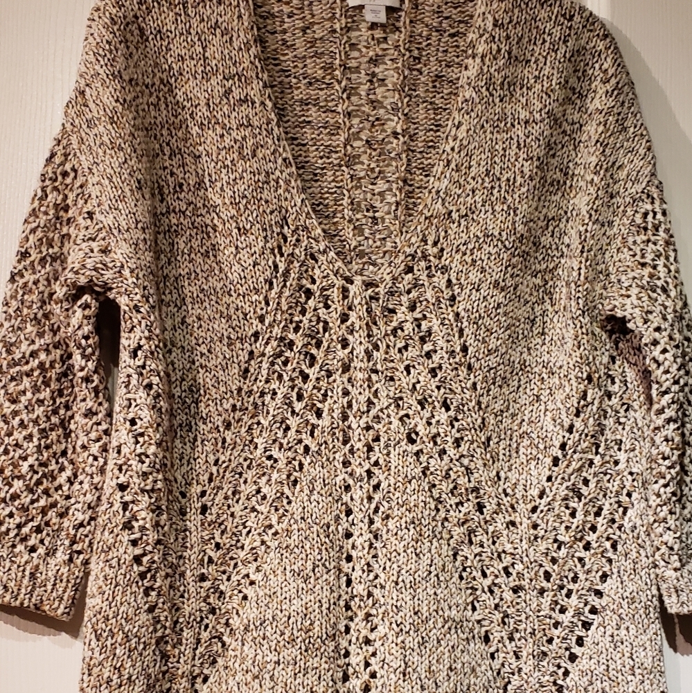 J. Jill BLK Multi Open Knit V-neck Sweater